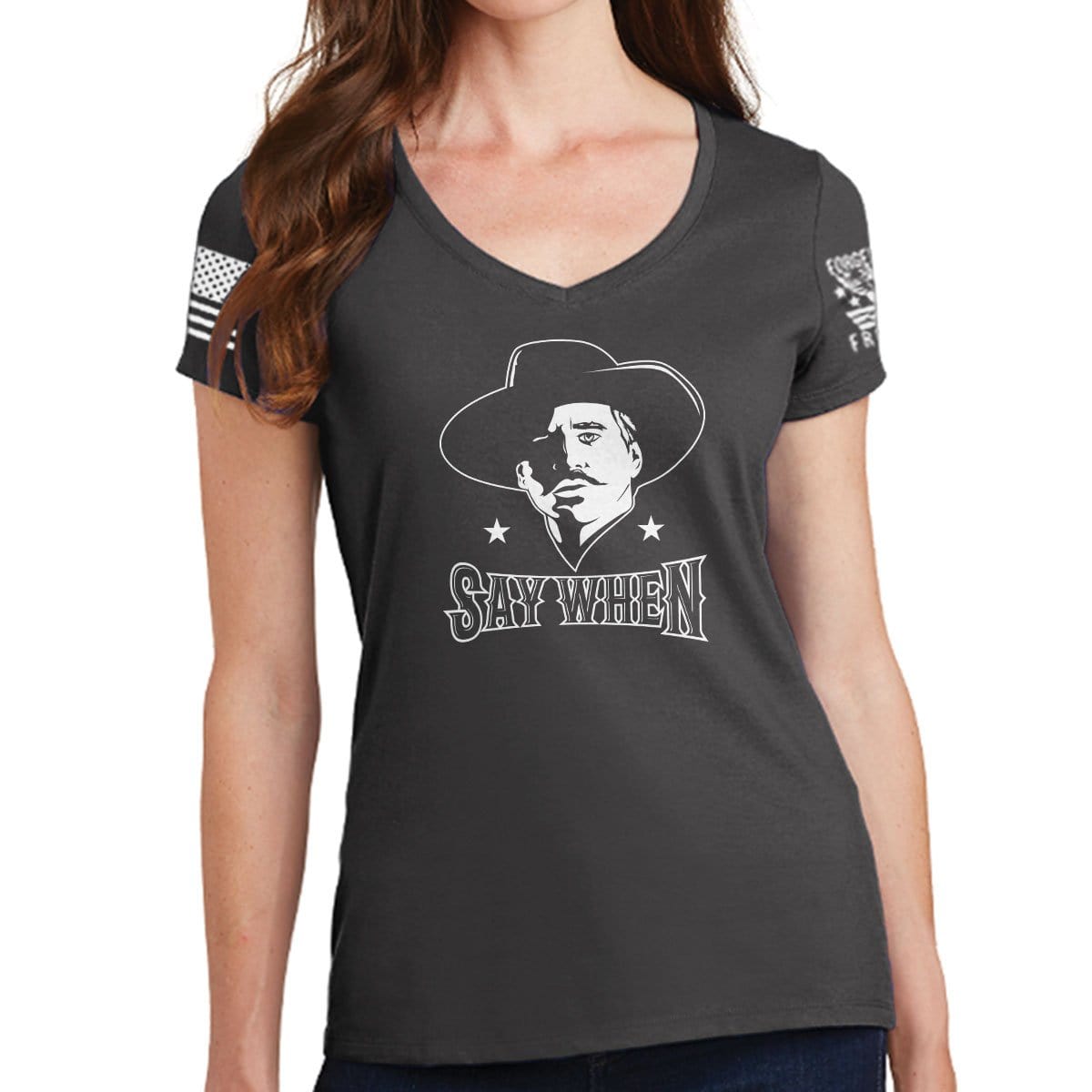 Ladies V-neck Say When T-shirt Style001