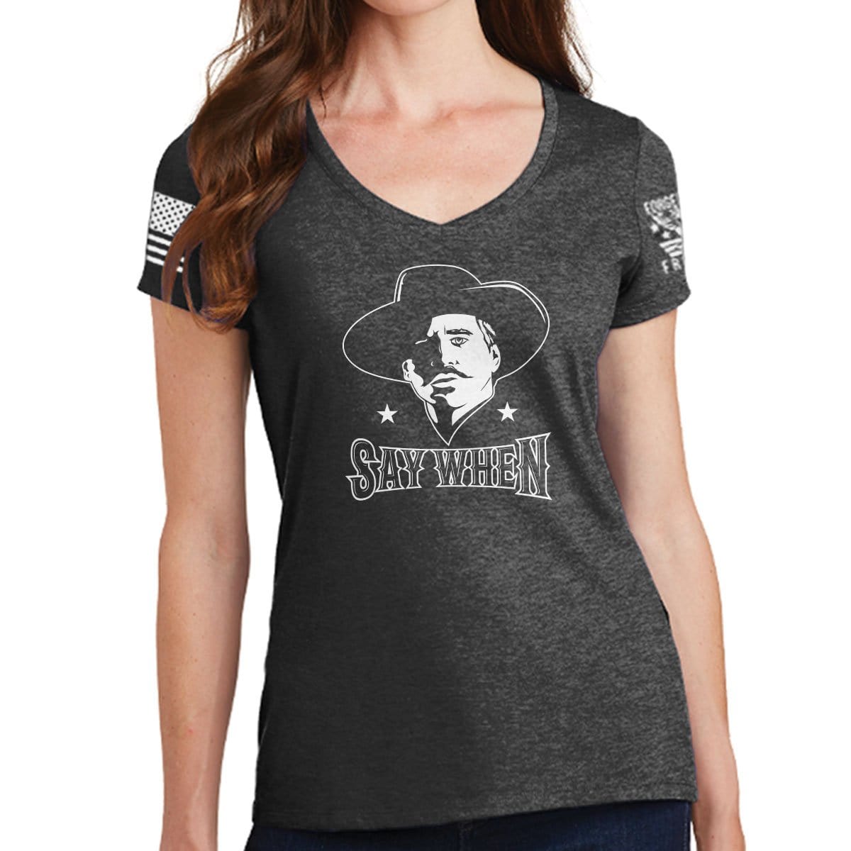 Ladies V-neck Say When T-shirt Style001