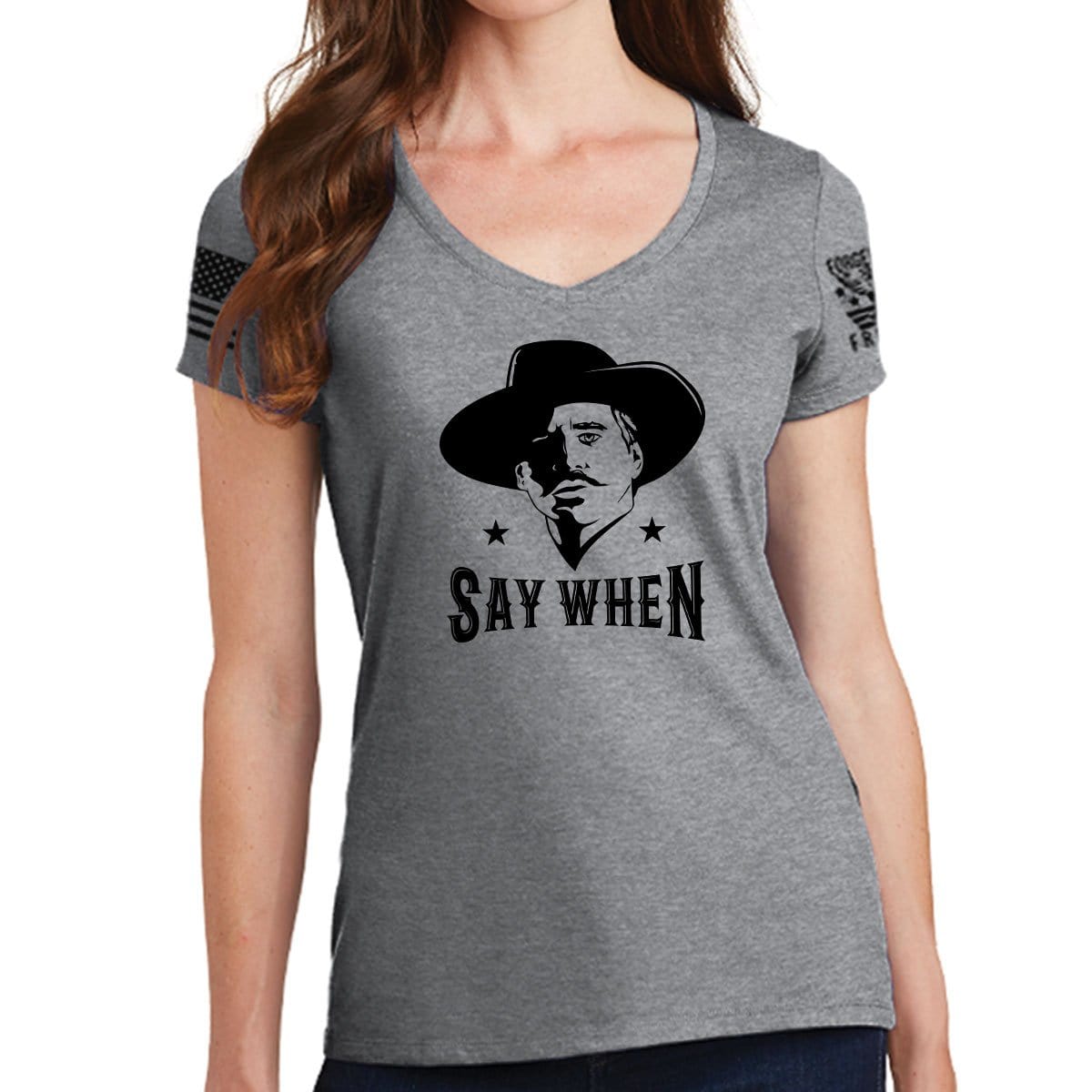 Ladies V-neck Say When T-shirt Style001