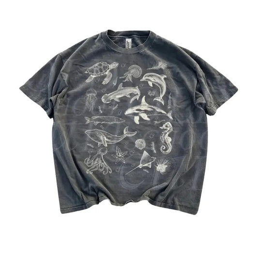 Sea Animal 90s Retro Vintage Graphic Tshirt, Ocean Nature Shirt, Sealife, Ocean, Whale, Orca, Turtle, Dolphin Shit, Unisex Adult Tee, Ocean Gifts Menswear Top