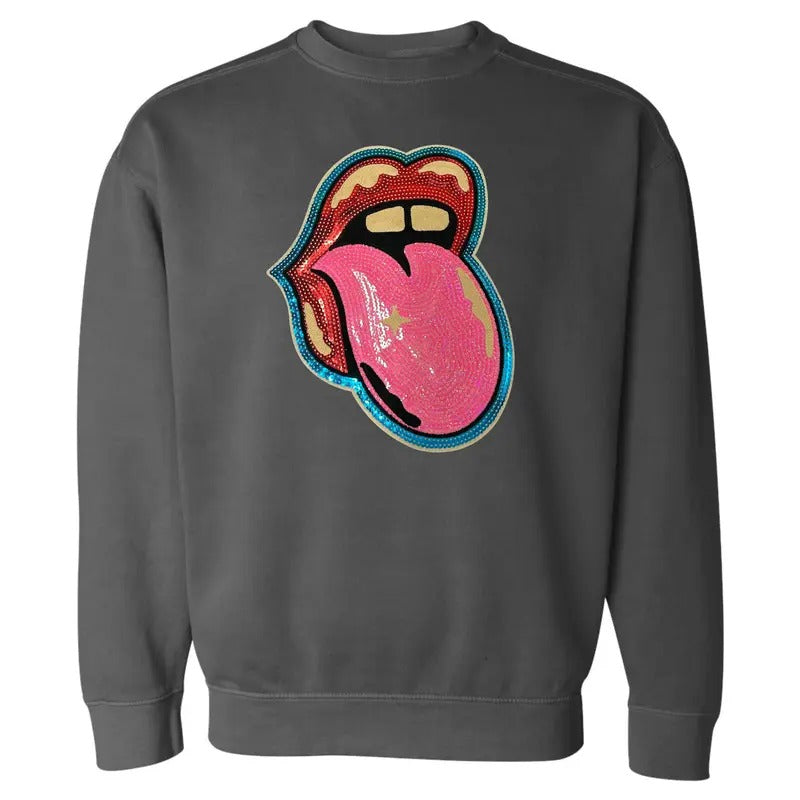 Sequin Mouth Patch Comfort Colors Sweatshirt