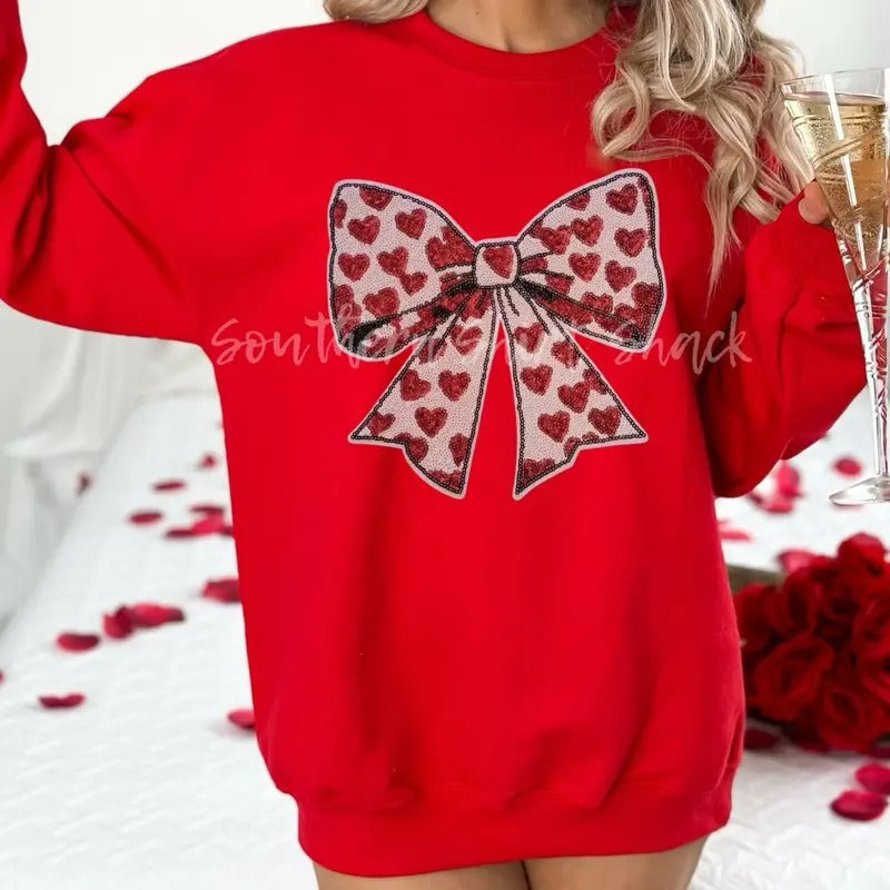 Sequin Valentines Day Heart Patch Sweatshirt | Valentine Patch Sweatshirt