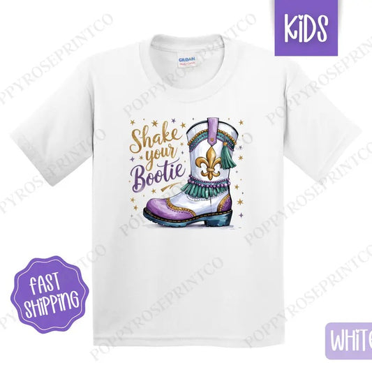 Shake Your Bootie Kids Shirt - Mardi Gras Children's Tshirt - Cute Youth Tee Gildan