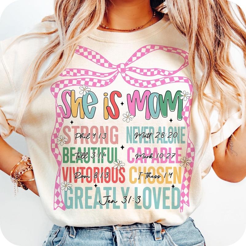She is Mom T-Shirt, Flower Mom T-Shirt, Blessed Mom T-Shirt, Mom Coquette T-Shirt, Mom T-Shirt, Mom Life T-Shirt, Mother's Day T-Shirt, Gift for Mom