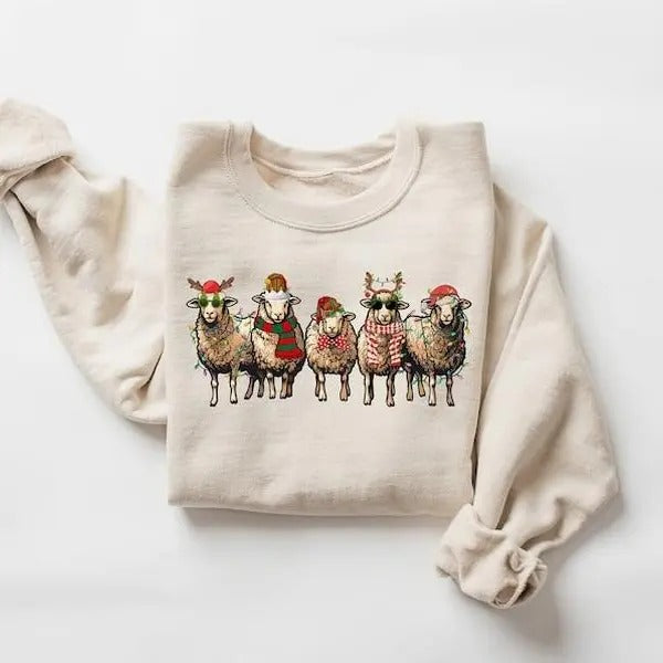 Sheep Christmas Light Sweatshirt, Christmas Sheeps Sweater, Funny Farm Animal Xmas Shirt, Sheep Lover Christmas T-shirt, Christmas Gifts