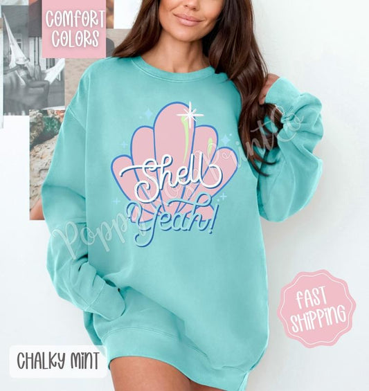 Shell Yeah Comfort Colors Sweatshirt, Cute Summer Sweater, Girly Beach Crewneck