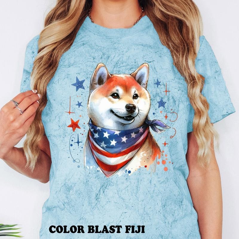 Shiba Inu Patriotic Dog Shirt ~ Unisex Apparel Relaxed Fit Printed In The USA Clothing Womenswear Casual Comfort Cotton Top Athletic Boho Chic