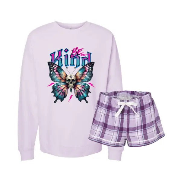 Pick Your Graphic, Grunge Purple Plaid Pajama/Sleepwear Set, Long Pants/Shorts & Sweatshirt or T-Shirt, Made to Order, Goth, Alt, Edgy Vibe Loungewear