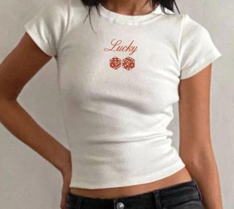 Simple Babytee Cu Tee Lucky Shirte Babytee Aesthetic Luckyshirt Womenes Tees Trendy Babytee Lucky Croptop Boho Babytee Lucky Shirte