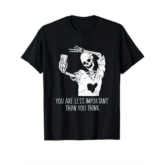 Skull Print Men's cotton T-shirt, Graphic T-shirt Men's outdoor wear, Men's Halloween costume, casual short sleeve crew neck T-shirt, men's top, Men's gift Made in USA