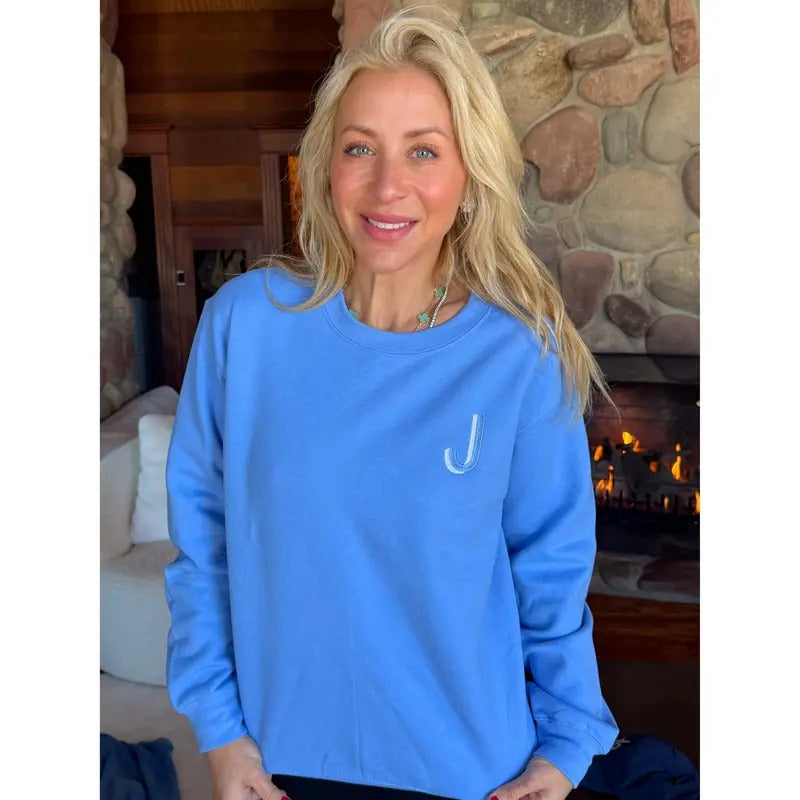 Sky Blue Embroidered Initial Sweatshirt (S-XL)