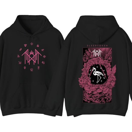 Sleep Token 2025 Tour Hoodie, Even In Arcadia Flamingo Emblem Two Sided Hoodie, Sleep Token Rose Heavy Metal Pullover Hooded