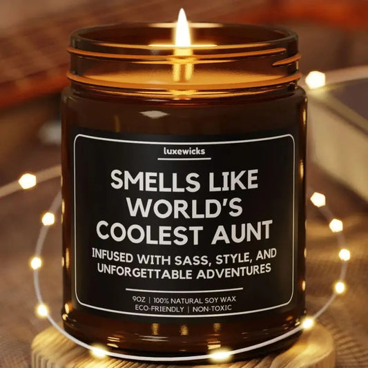 Smells Like World's Coolest Aunt Candle, Gift For Aunt,  Funny Aunt Candle Family Gift Ideas Funny Candle Gift for Her Aroma Decor