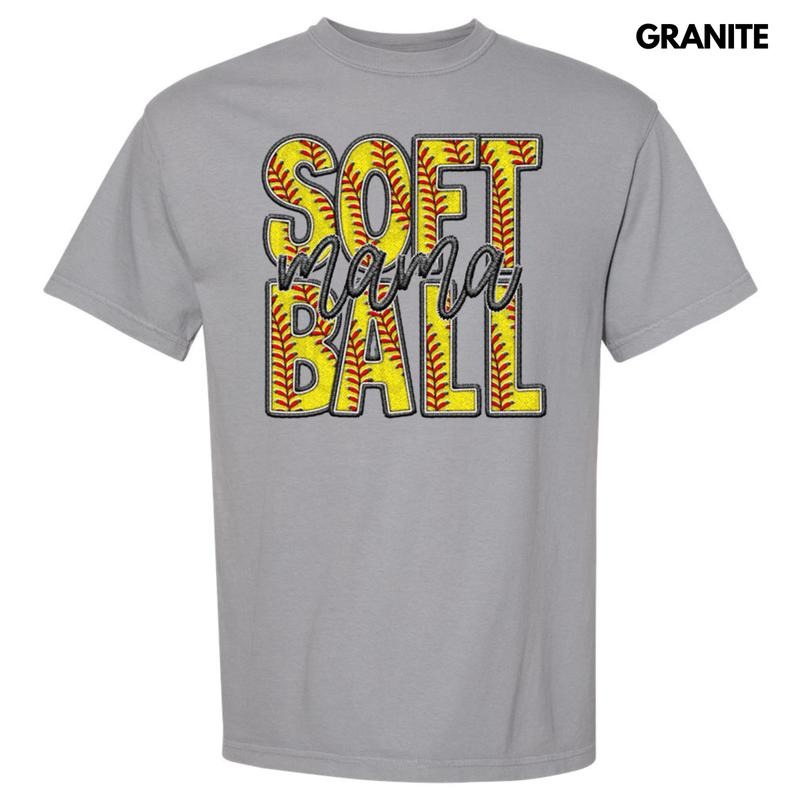 Softball Mama Faux Embroidery Comfort Colors T-Shirt