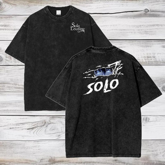 Solo Leveling Anime Acid Wash T-Shirt Jinwoo Sung Anime Tee Gift For Him, Lightweight Feel, Moves with You, Fun Graphics