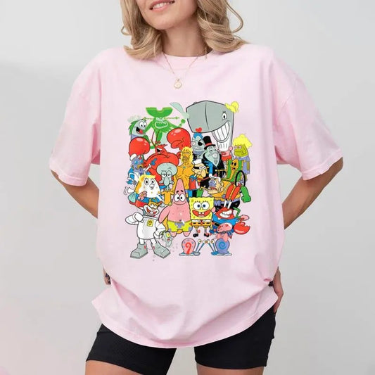 Spongebob Cast Of Characters T-Shirt Unisex Tee, y2k clothing Streetwear Womenswear Comfort Top Cotton