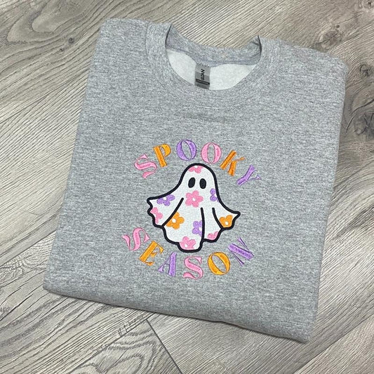 Spooky Season Groovy Floral Ghost Crewneck