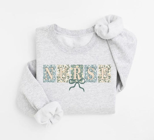 Spring Floral Nurse Sweatshirt, Coquette Nurse Bow Sweater, Nursing, Nursing Life Shirt, Graduation Gift for New Nurse, RN ER ICU NICU Nurse Shirt