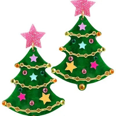 Star Studded Christmas Tree Earrings