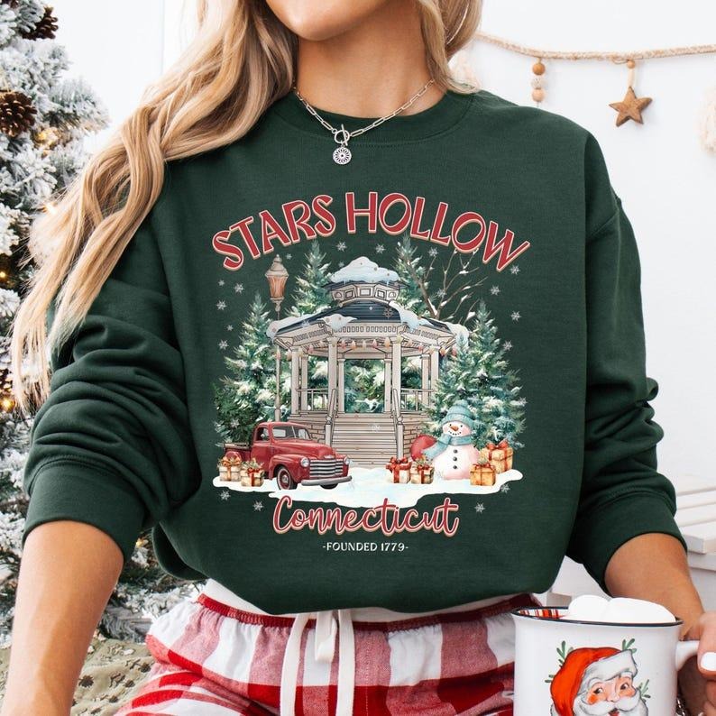 Stars Hollow Est 1779 Connecticut Christmas Sweatshirt, Christmas Luke's Diner Coffee Sweatshirt, Stars Hollow Luke's Diner Coffee Tree