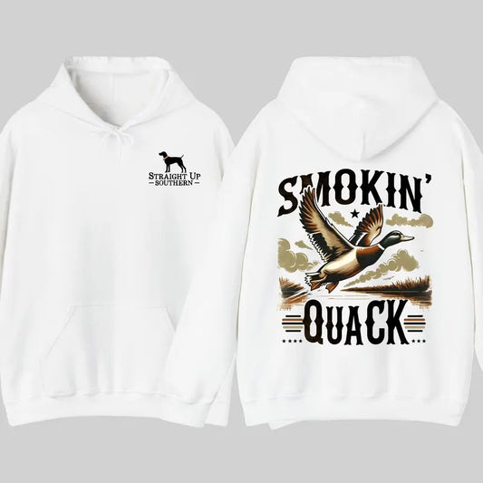 Straight Up Southern Hoodie - Smokin' Quack Graphic Hoodie, Perfect for Outdoorsmen and Waterfowl Hunters, Unisex Hoodie for Adventure and Style