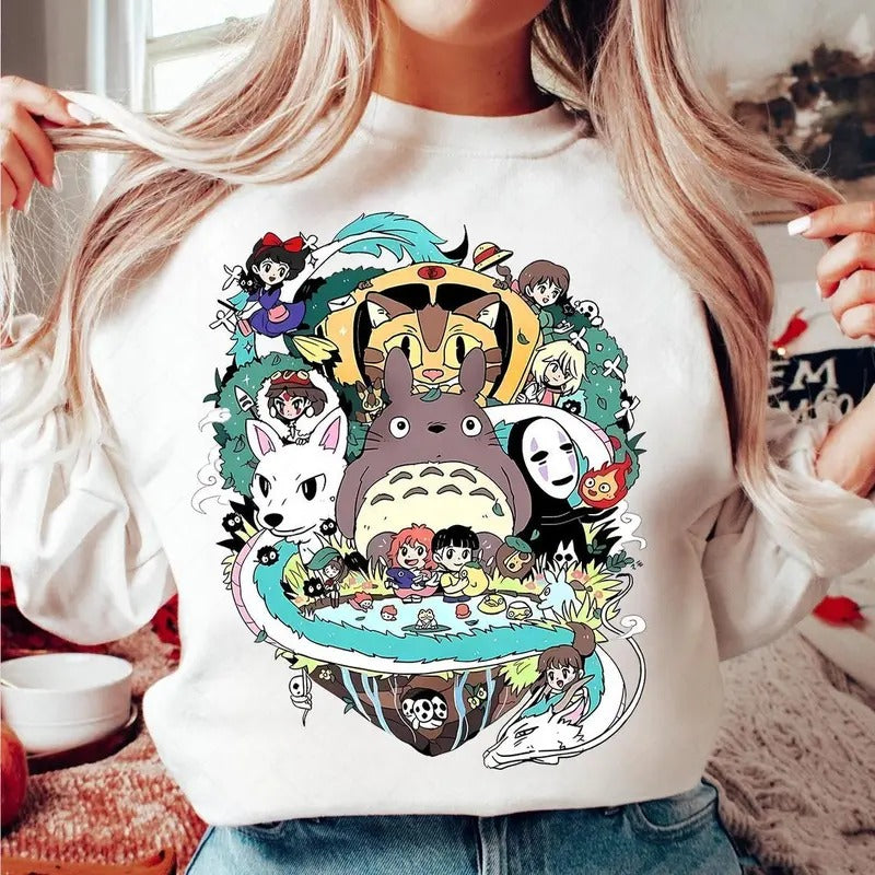 Studio Ghibli Sweatshirt Tshirt, My Neighbor Totoro Shirt, Kikis Delivery Shirt, Mononoke Shirt, Howl's Moving Castle Shirt, Spirited Away Shirt, Ponyo, Haku