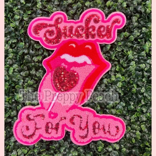 Sucker for You Valentine Chenille Patch | Chenille Patch | T Shirt Patch | Iron On Patch