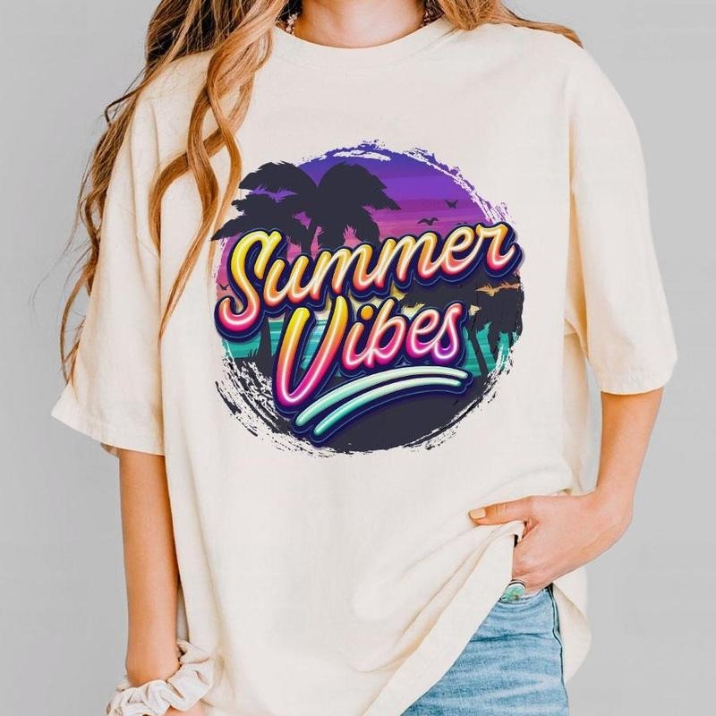 Summer Vibes Comfort Tee, Vacation Shirt, Beach T-Shirt, Palm Lover Tee, Positive Shirt, Motivational Shirt, Women Top