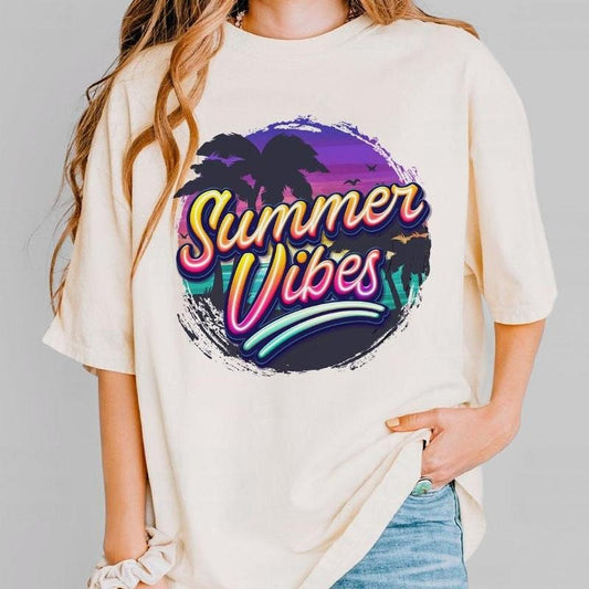 Summer Vibes Comfort Tee, Vacation Shirt, Beach T-Shirt, Palm Lover Tee, Positive Shirt, Motivational Shirt, Women Top