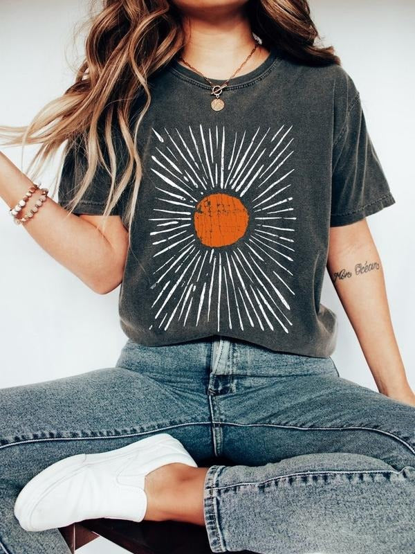 Sunburst Vintage Garment Dyed, Boho, Oversized, Vintage Tshirt, Spring Clothing