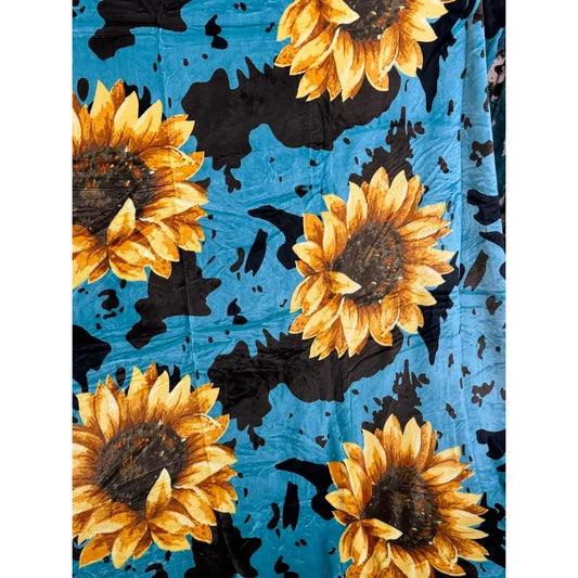 Sunflower Turquoise Cow Oversized Blanket 82x90