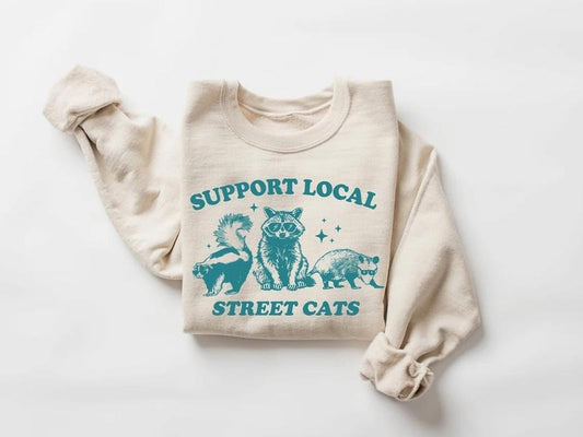 Support Your Local Street Cats Graphic T-Shirt, Retro Unisex Adult T Shirt, Vintage Raccoon T Shirt, Menswear Top
