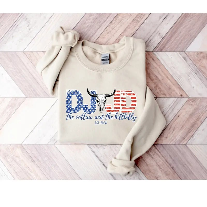 DJ JD Ridin With The Outlaw And Hillbilly Trum Crewneck T-Shirt/Sweatshirt 2024 - Unisex Style, 100% Cotton - Menswear, Top t shirt