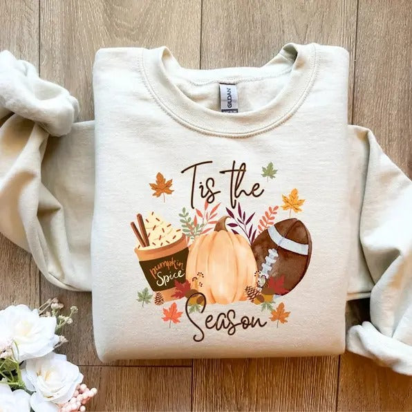 T Is The Season Sweatshirt, Fall Football Hoodie, Pumpkin Patch Shirt, Autumn Shirt, Womens Halloween Shirt, Fall Graphic Tee, Fall Coffee