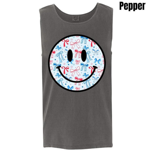 Tank Top - Blue Bows USA Happy Face Comfort Colors Tank Top 'NLB'