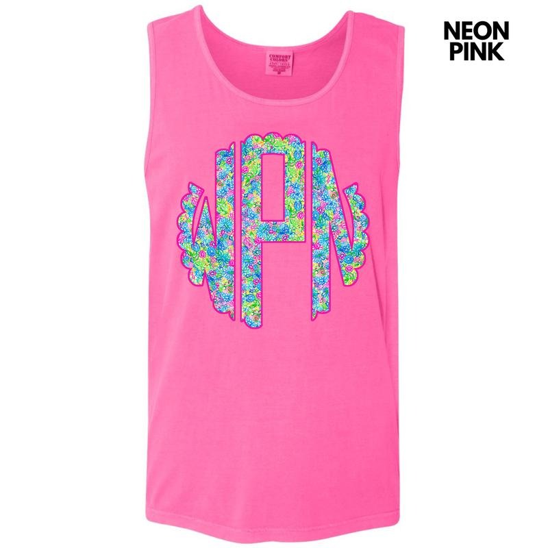 Tank Top -Neon Exotic Monogram Comfort Colors Tank Top 'NLB'