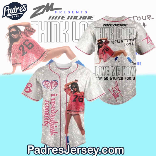 Tate McRae Think Later World Tour 2024 Baseball Jersey Outfit - Padres Jersey Oasis: Elevate Your Baseball Style Game