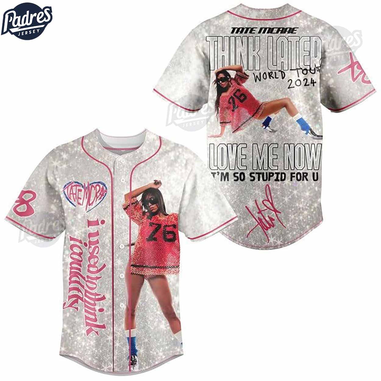 Tate McRae Think Later World Tour 2024 Baseball Jersey Outfit - Padres Jersey Oasis: Elevate Your Baseball Style Game