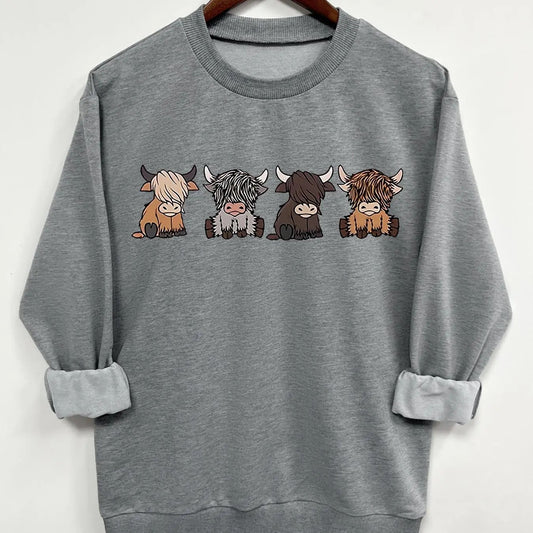 Teen Girl's Cartoon Animal Print Crew Neck Sweatshirt, Casual Long Sleeve Pullover for Daily Wear, Clothing for All Seasons