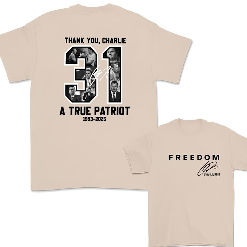 Thank You Charlie Kirk - FreeDom T-shirt, A True Patriot Charlie Kirk Tee, Freedom Memorial Top, Unisex Streetwear USA Flag Shirt for Men and Women