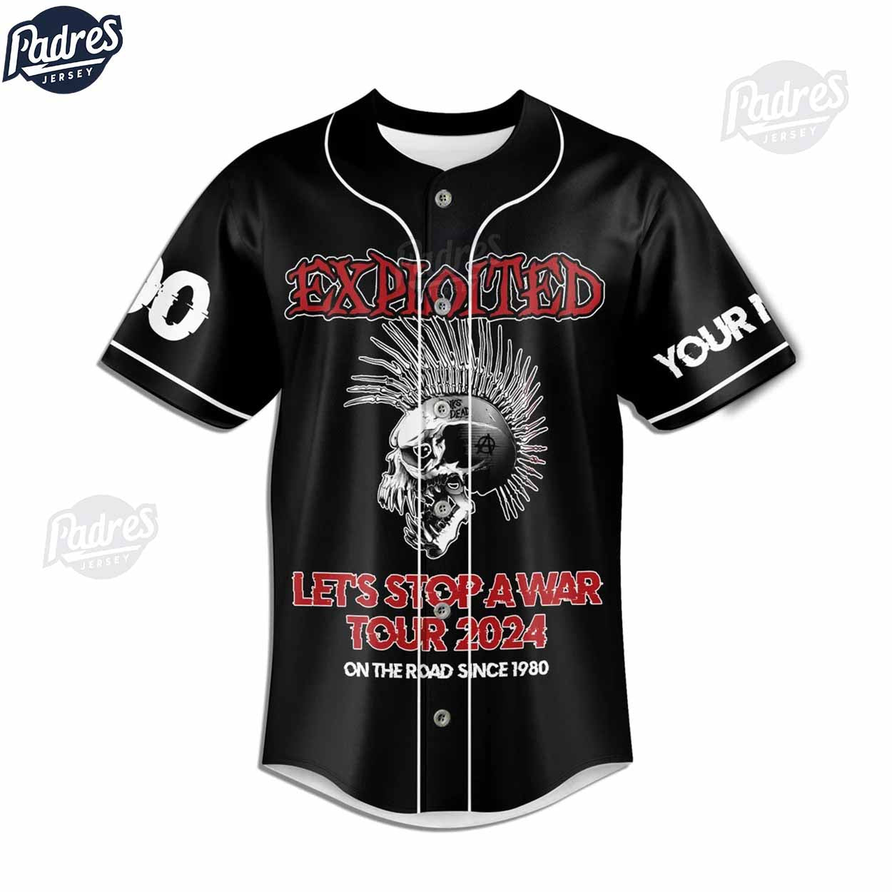 The Exploited Let's Stop A War Tour 2024 Custom Baseball Jersey - Padres Jersey Oasis: Elevate Your Baseball Style Game