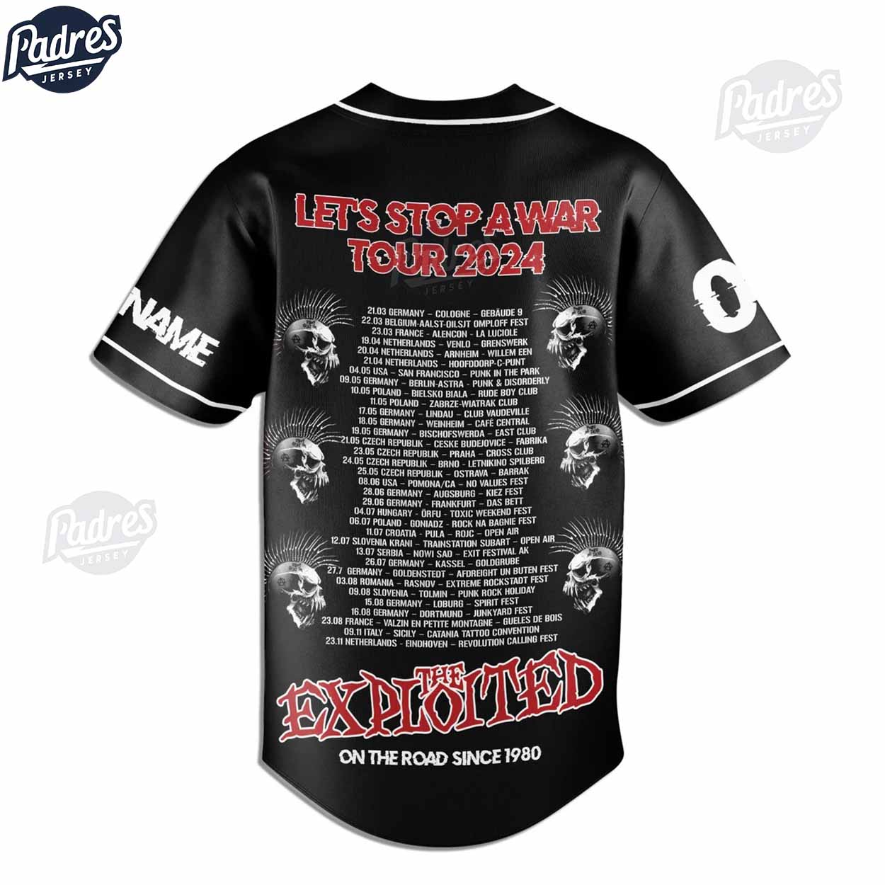 The Exploited Let's Stop A War Tour 2024 Custom Baseball Jersey - Padres Jersey Oasis: Elevate Your Baseball Style Game