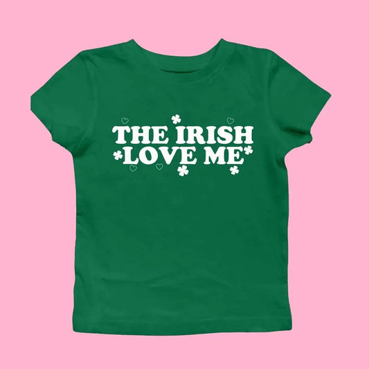 The Irish Love Me Women's St. Patrick's Day Shirt, St. Paddy Baby Tee Y2k, Irish Celebration Outfit In Style, St. Patty Shamrock Cropped Top