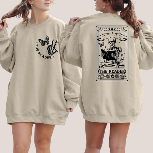 The Reader Tarot Card Sweatshirt, Skeleton Reading Sweatshirt, Book Lover Gift For Women, Book Lover Sweatshirt, Tarot Card Sweatshirt Womenswear Hoodie Sweaters Tops