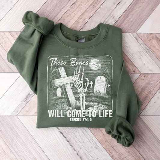 These bones will come to life Sweatshirt, Dry Bones Ezekiel 37-4:5 Bible Verse Sweater, Christian Halloween T-Shirt, Dancing Skeletons Cotton