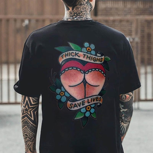 Thick Thighs Save Lives Printed Men's T-shirt - Naughty Clothes Men Cotton Menswear