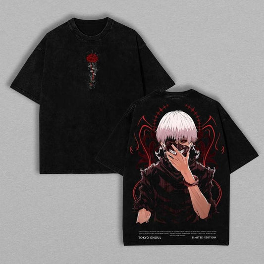 Tokyo Ghoul Washed T-Shirt, Ken Kaneki Vintage Washed Oversize Shirt, Cool Colors, Brighten Up Your Look, Easy Care, Machine Wash