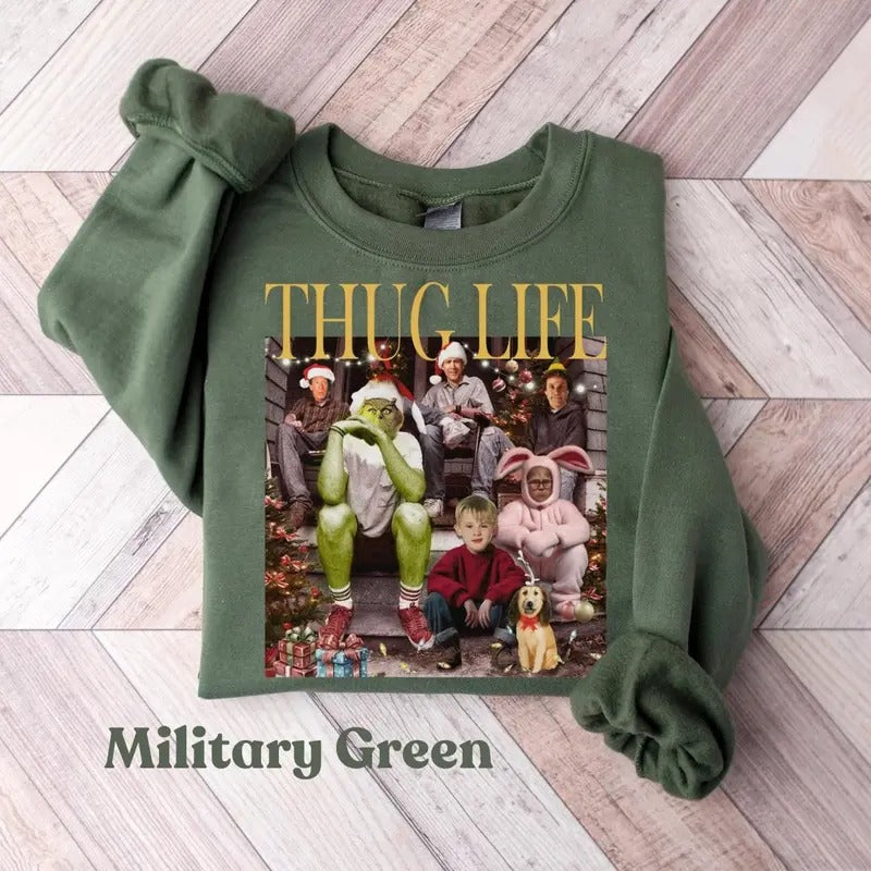 Trending Thug Life Christmas Movie Sweatshirt, Funny Christmas Movie Shirt, Christmas Friends Sweatshirt Gifts for Women and Men Winter Holiday Crewneck Xmas Cotton Menswear christmas sweatshirt Unisex Classic