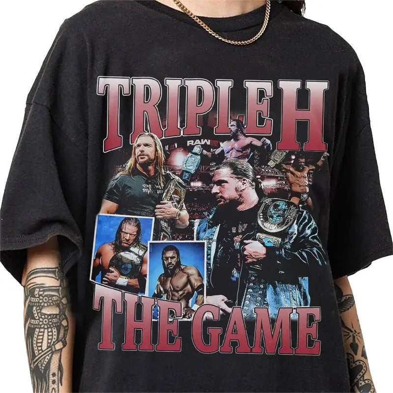 Triple H 90s Vintage Bootleg Style T-Shirt, Classic Retro Graphic Unisex Tee Gift For Men and Women