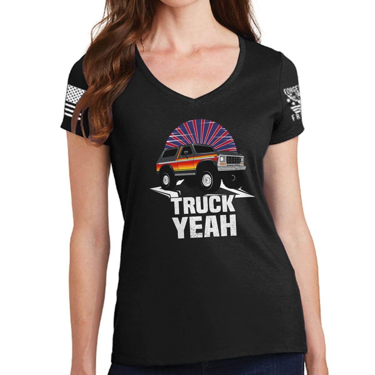 Ladies Truck Yeah - Bronco V-Neck T-shirt Style001